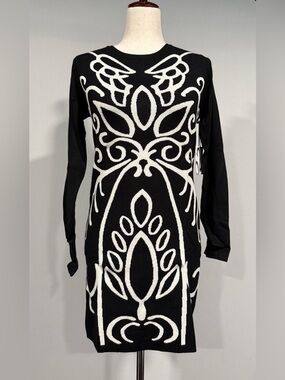 525 America Black and White Long-Sleeve Sweater Dress